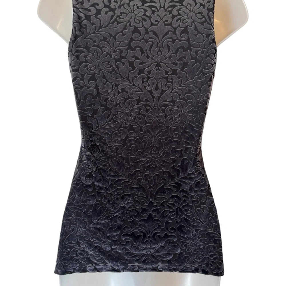 GORGEOUS White House Black Market Black/Silver Velour TOP   XXSMALL    #U - Picture 4 of 8